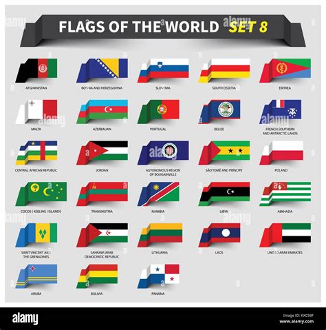 Todas Las Banderas Del Mundo 8 Cinta Ondeando Estilo Imagen Vector De