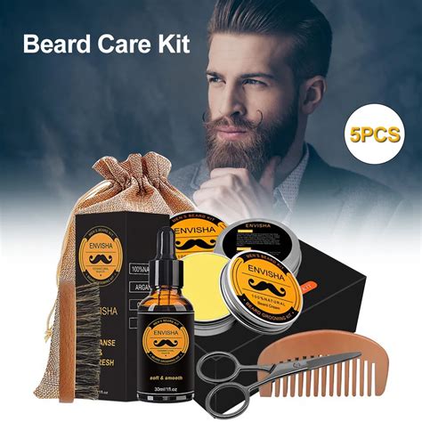 5 In 1 Men Beard Growth Kit Hair Growth Enhancer Thicker Oil Nourishing Leave In Conditioner