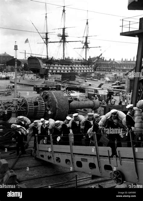 Sailors Of The British Navy Board The Aircraft Carrier Warrior At Portsmouth They Are To