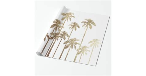 Glamorous Gold Tropical Palm Trees On White Wrapping Paper Zazzle