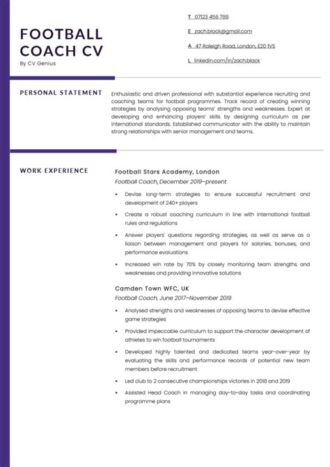 Football Coach Cv Examples Uk Template And Writing Tips