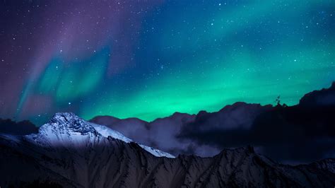 Free Download Northern Lights Night Sky Mountains