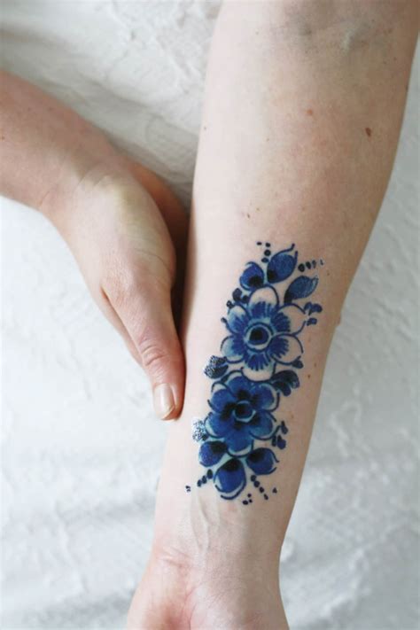Dutch Delft Blue Temporary Tattoo Dutch Temporary Tattoo Etsy