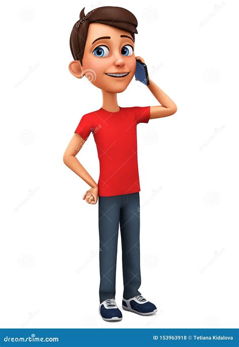 cartoon character guy talking on the phone on a white background 3d rendering illustration for