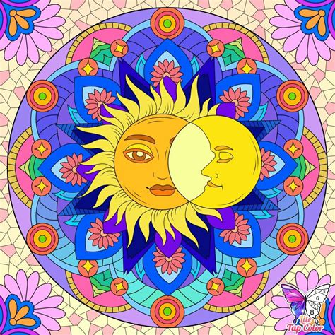 The Sun And Moon Are Depicted In Stained Glass