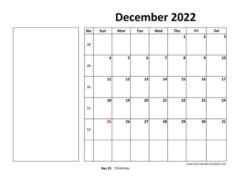Monthly Calendar Template December 2022