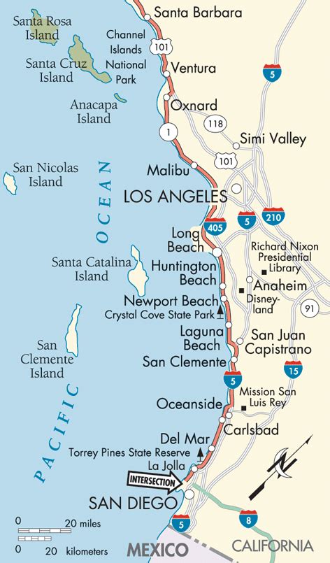 Pacific Coast Santa Barbara To San Diego Map Road Trip Usa California