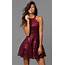 Merlot Red Short Sequined Homecoming Party Dress