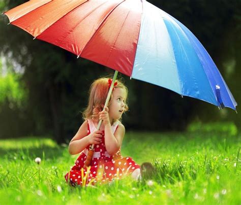 Little Girl With A Rainbow Umbrella Umbrella Cute Umbrellas