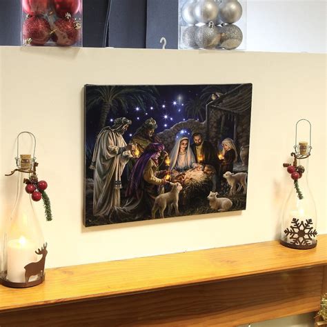 Nativity Scene Canvas With Light Up Led Bulbs Christmas Picture Wall