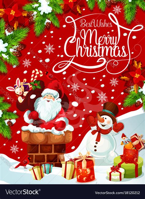 Merry Christmas Santa Ts Tree Greeting Vector Image