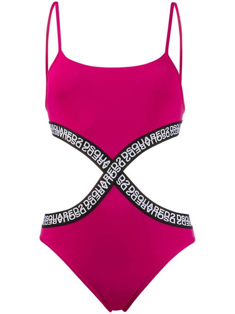 buy dsquared2 asymmetric logo swimsuit pink at 62 off editorialist