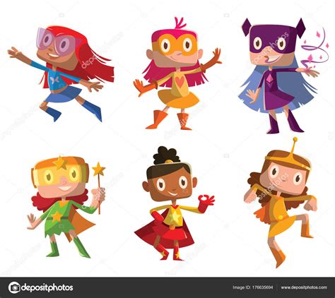 Set Of Funny Girls In Superhero Costumes Stock Vector Image By