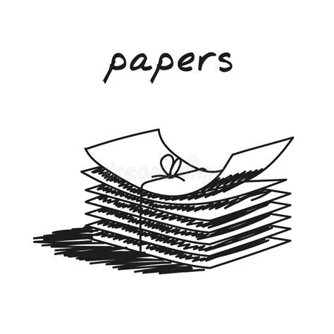 Stack Of Papers Hand Drawn Illustration Cartoon Vector Clip Art Of A