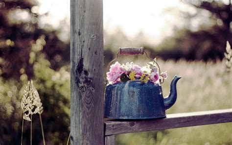 Flowers On Teapot Wallpaper For Background 16189