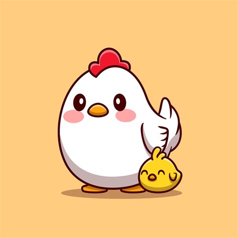 Hen With Chick Cartoon Vector Icon Illustration Animal Love Icon