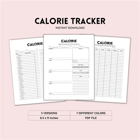 Calorie Tracker Printable Weekly Calorie Tracker Monthly Etsy