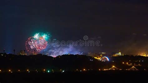 The Beautiful Firework Over City At Night Stock Photo Image Of Event