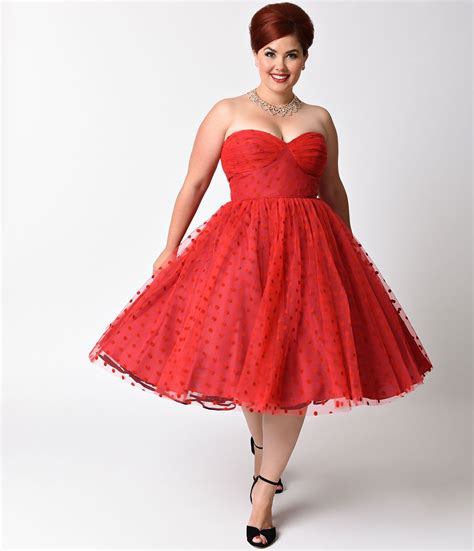 Plus Size Retro Dresses Unique Vintage Plus Size 1950s Red Swiss Dot