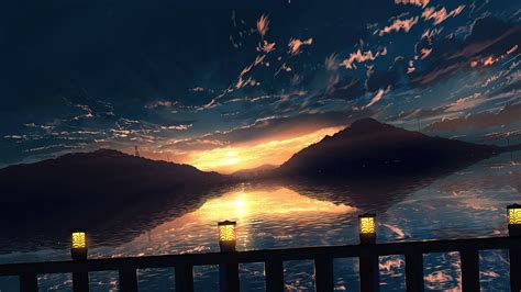 341838 Sky Clouds Sunset Anime Scenery 4k Wallpaper