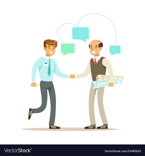 Two Businessmen Discussing At Meeting Colorful Vector Image