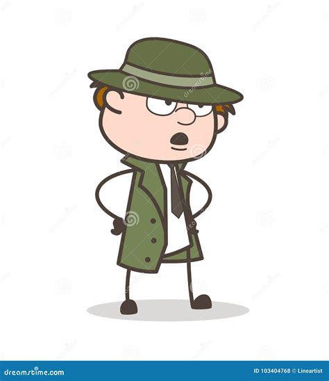 Cartoon Detective Shocking Face Expression Vector Illustration Stock