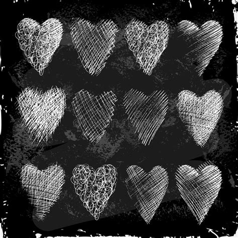 Set Of Hearts Hand Drawn In Chalk On A Blackboard Stock Vector