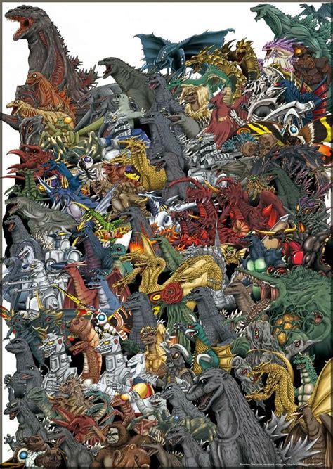 A Collage Of Every Single Godzilla Monster Ever Both From And Not From