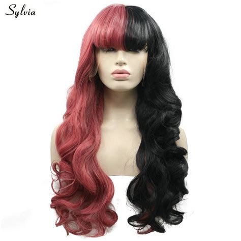 Sylvia Half Redhalf Black Wigs With Bangs Heat Resistant Fiber Body