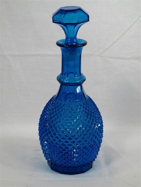 Vtg Blue Empoli Mm Italy Diamond Point Mid Century Glass Decanter Genie Bottle Genie Bottle
