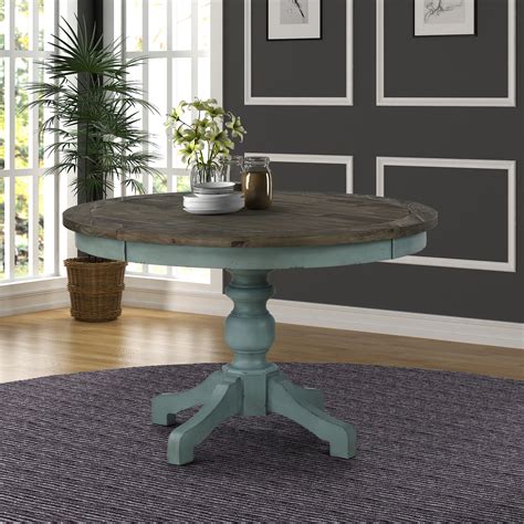Prato Round Blue And Brown Two Tone Finish Wood Dining Table