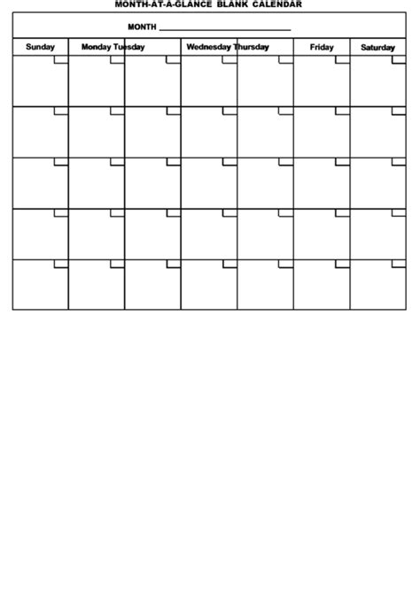 Month At A Glance Blank Calendar Template Printable Pdf Download