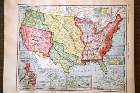 1908 Rare Antique Mcnally Atlas Map Of The United States Territory