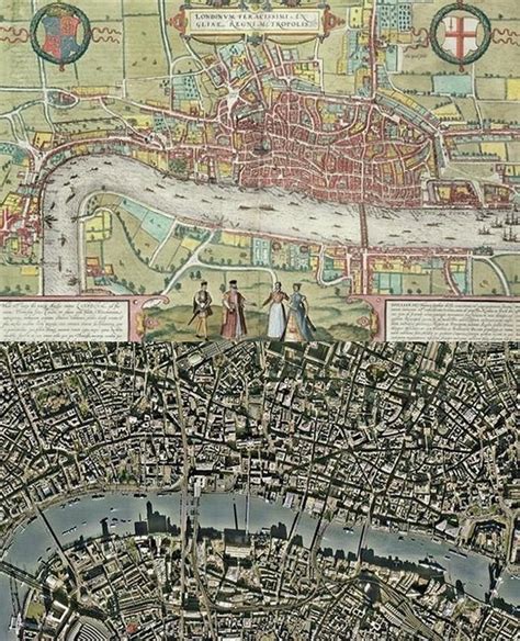 London 16th Century And Today Amazing Maps Graphic Design 16th Century