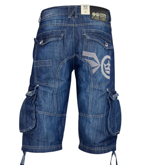 New Mens Crosshatch Branded Jeans Cargo Combat Three Quarter Denim