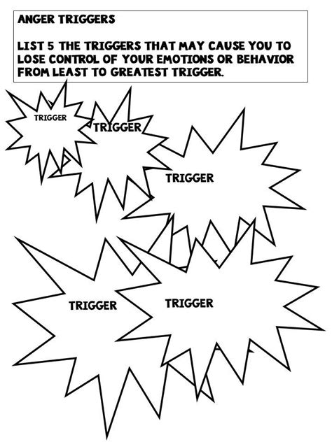 anger triggers worksheet for anger management therapy anger management counseling anger