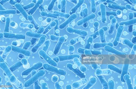 Escherichia Coli Bacteria On Blue Background Full Frame Of Bacteria