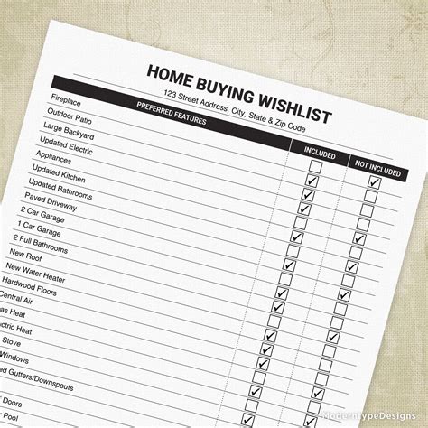 Home Buying Wishlist Printable Editable