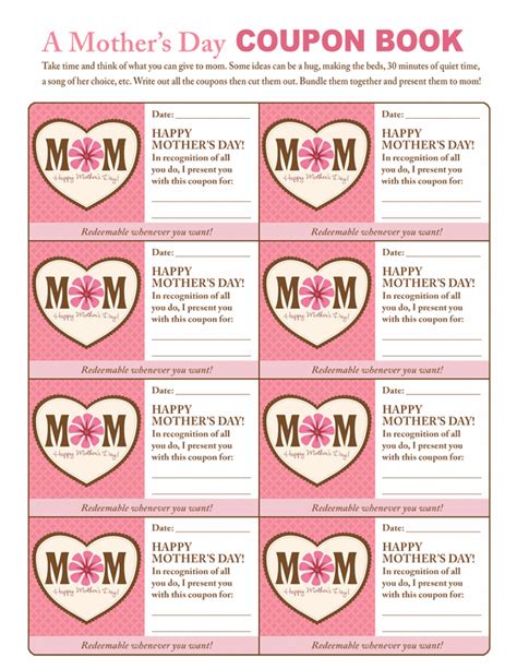 Happy Mothers Day Cut Out Printable Coupons For Mom