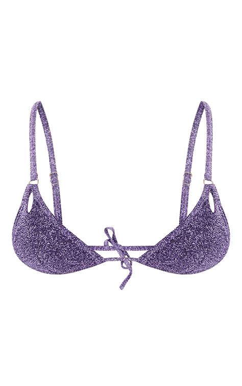 Purple Glitter Triangle Cut Out Bikini Top Prettylittlething