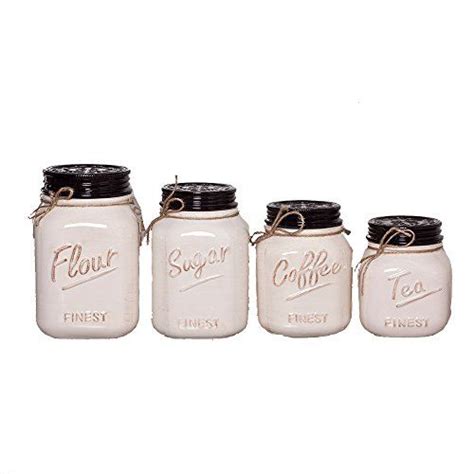 White Ceramic Mason Jar Canister Set Set Of 4 By Zallzo Mason Jar Canisters Ceramic Mason