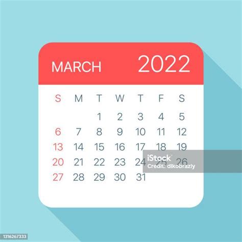 Maret 2022 Daun Kalender Ilustrasi Vektor Ilustrasi Stok Unduh Gambar