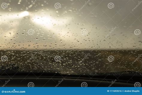 Raindrops On A Windshield Of Car Stock Photo Image Of Windshield