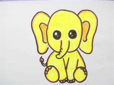 Sich abheben, in seinen umrissen deutlich erkennbar sein. Kawaii Bilder Tutorial: Einen Elefant malen. Zeichnen ...