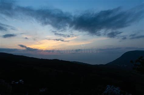 Mountain Valley During Sunrise Natural Summer Landscape Stock Photo