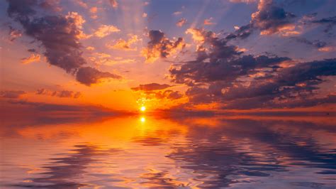Wallpaper Id 17003 Sea Sunset Horizon Sun Reflection Clouds 4k