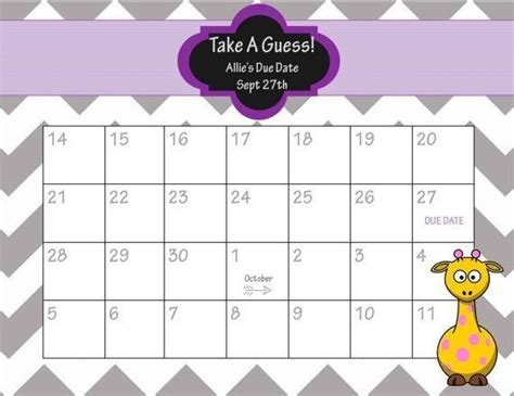 Guess The Due Date Calendar Template February 2020 Graphics Baby Due