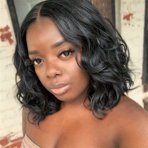 Let the wavy hair flow with a sleek and soft bun in the back. Middle part Loose wave style bob human hair 13x6 lace ...