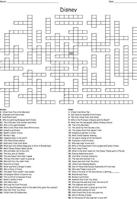 Disney Crossword Puzzles Printable Template Blowout
