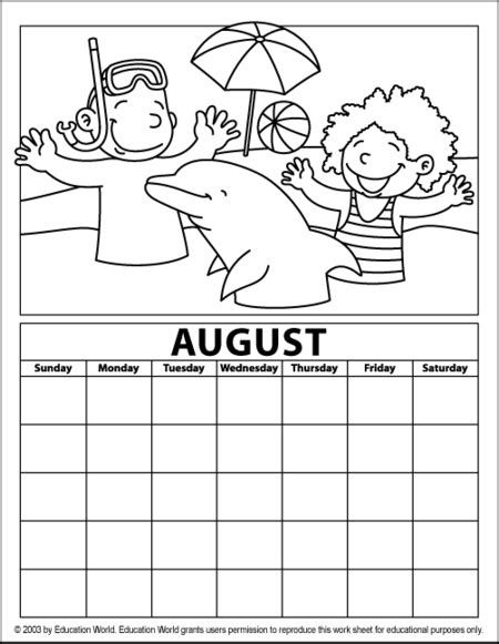 August Coloring Pages August Printable Calendar Coloring Pages For Kids